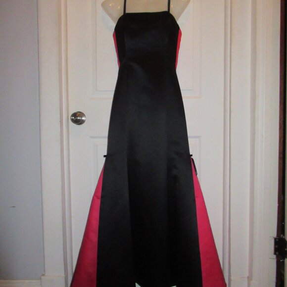 Gunne Sax Trumpet Dress Mermaid Gown Rose Red Black 5/6 Jessica McClintock Bows - Picture 1 of 16